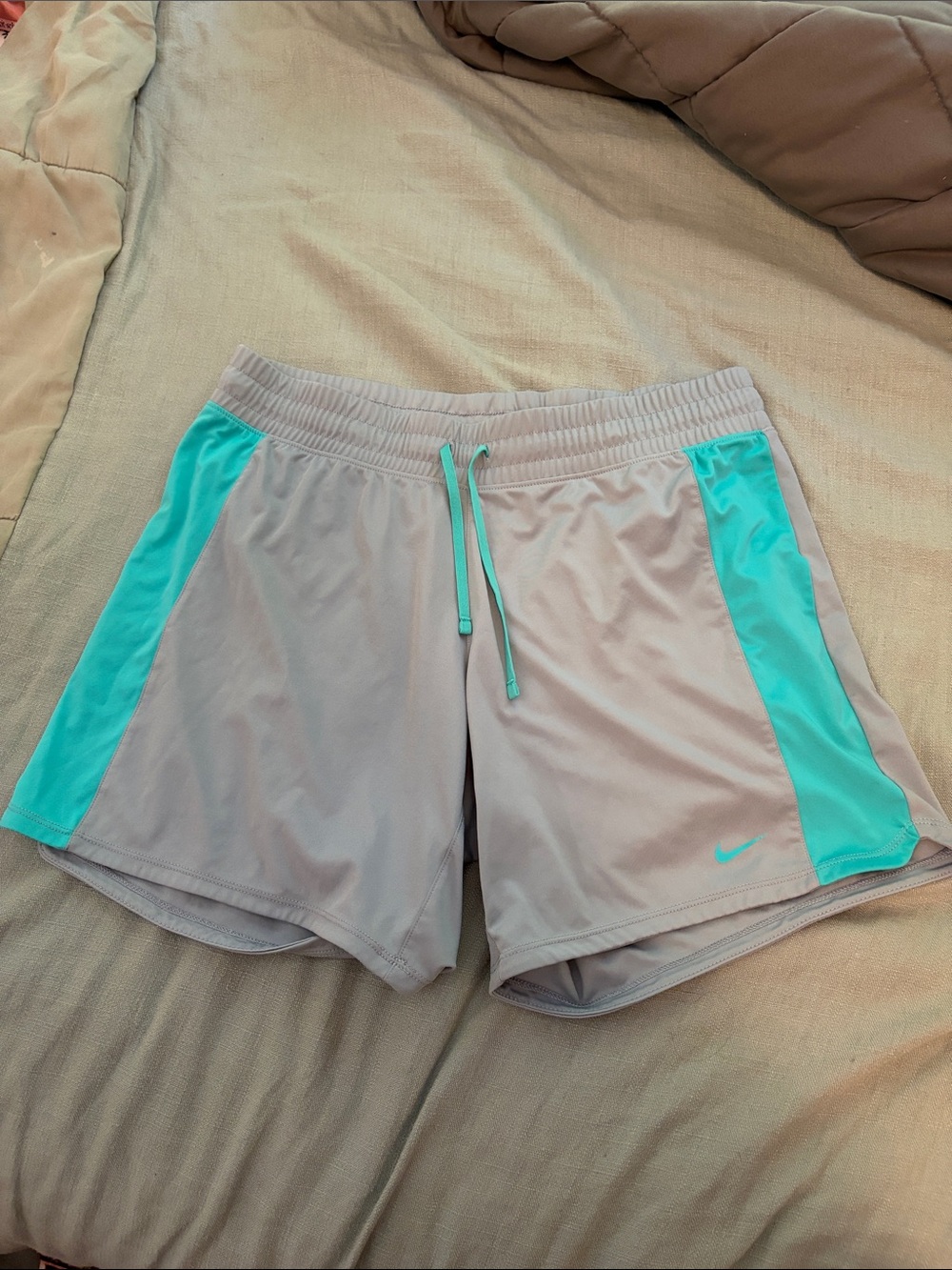 Nike Women’s Gray Shorts with Aqua Side Panels and Drawstring